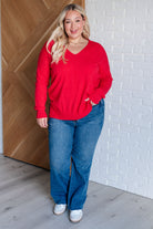 V-Neck Front Seam Sweater in Heather Red    Tops Ave Shops- Tilden Co.