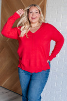 V-Neck Front Seam Sweater in Heather Red    Tops Ave Shops- Tilden Co.