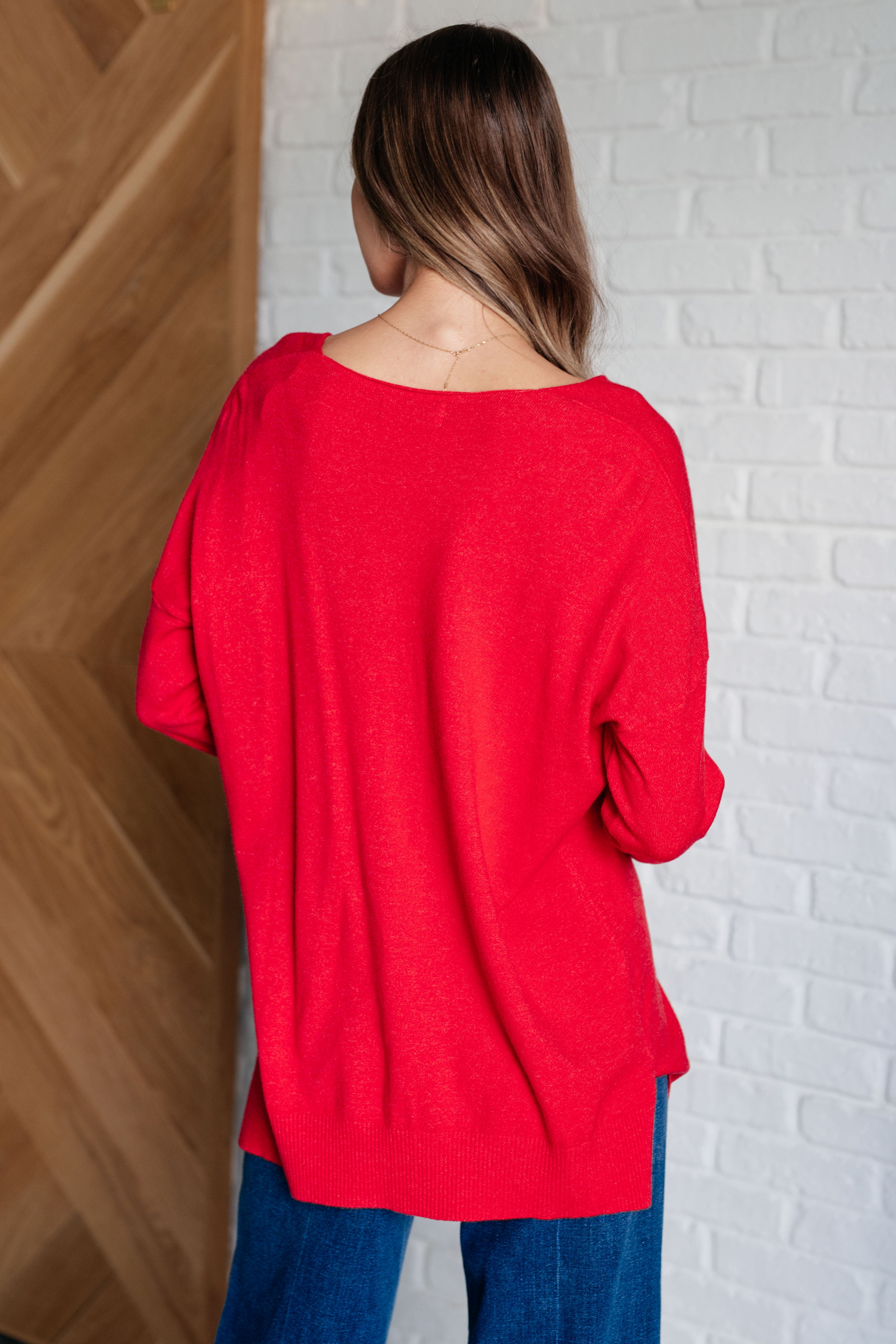 V-Neck Front Seam Sweater in Heather Red    Tops Ave Shops- Tilden Co.