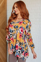 V-Neck Scoop Hem Top in Marigold Floral    Tops Ave Shops- Tilden Co.