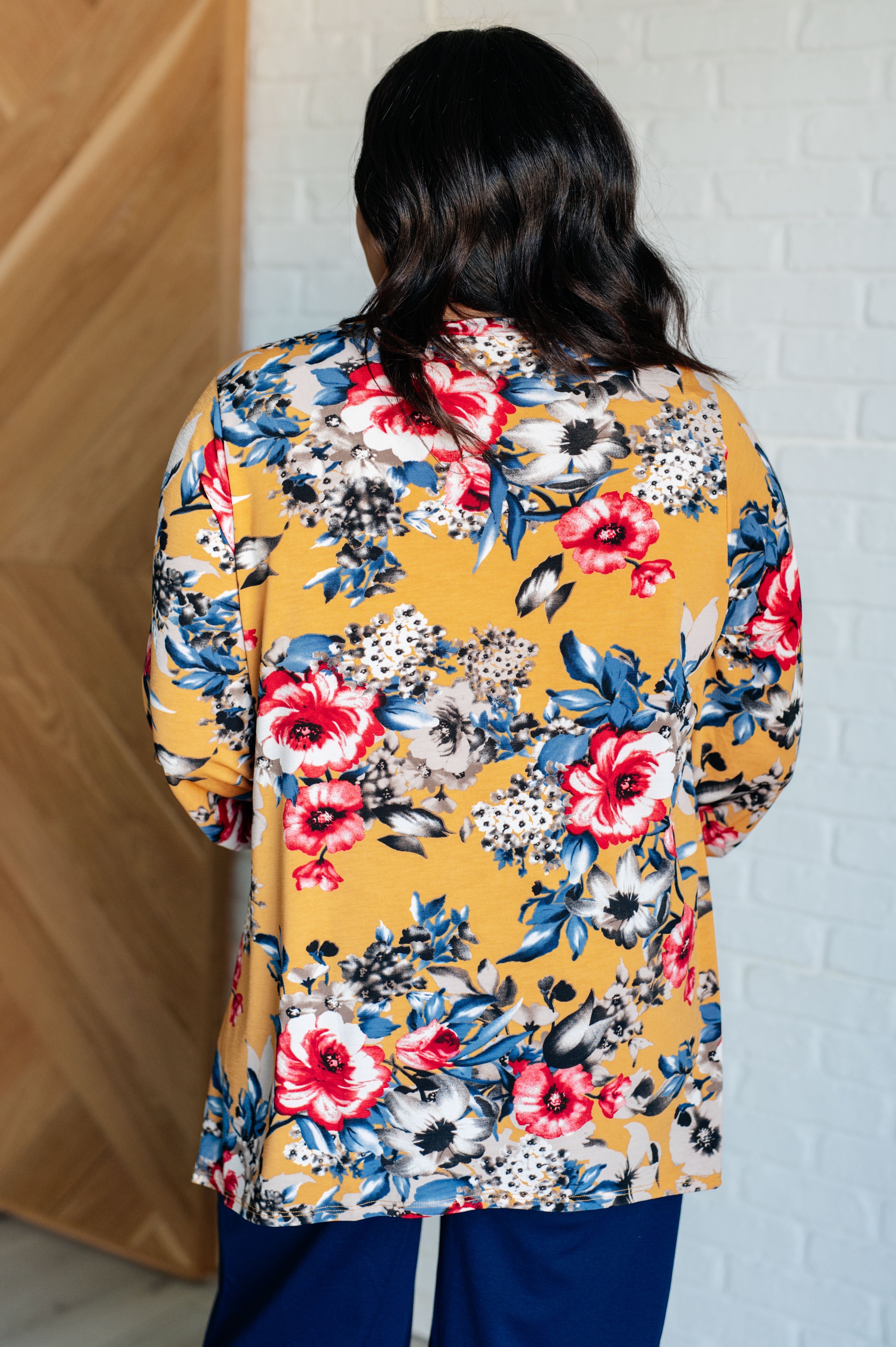 V-Neck Scoop Hem Top in Marigold Floral    Tops Ave Shops- Tilden Co.