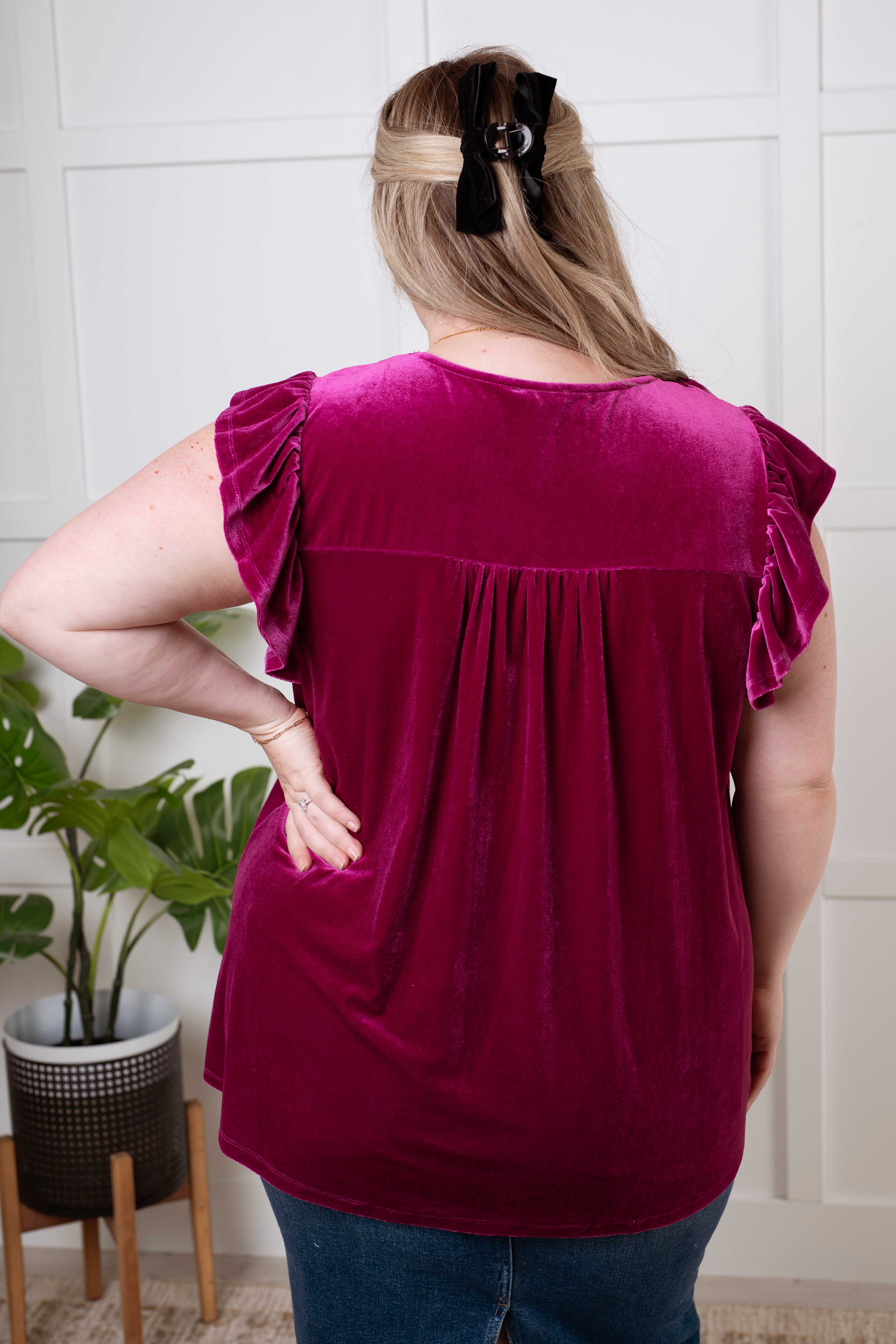 Velveteen Queen Blouse in Magenta    Blouses Ave Shops- Tilden Co.