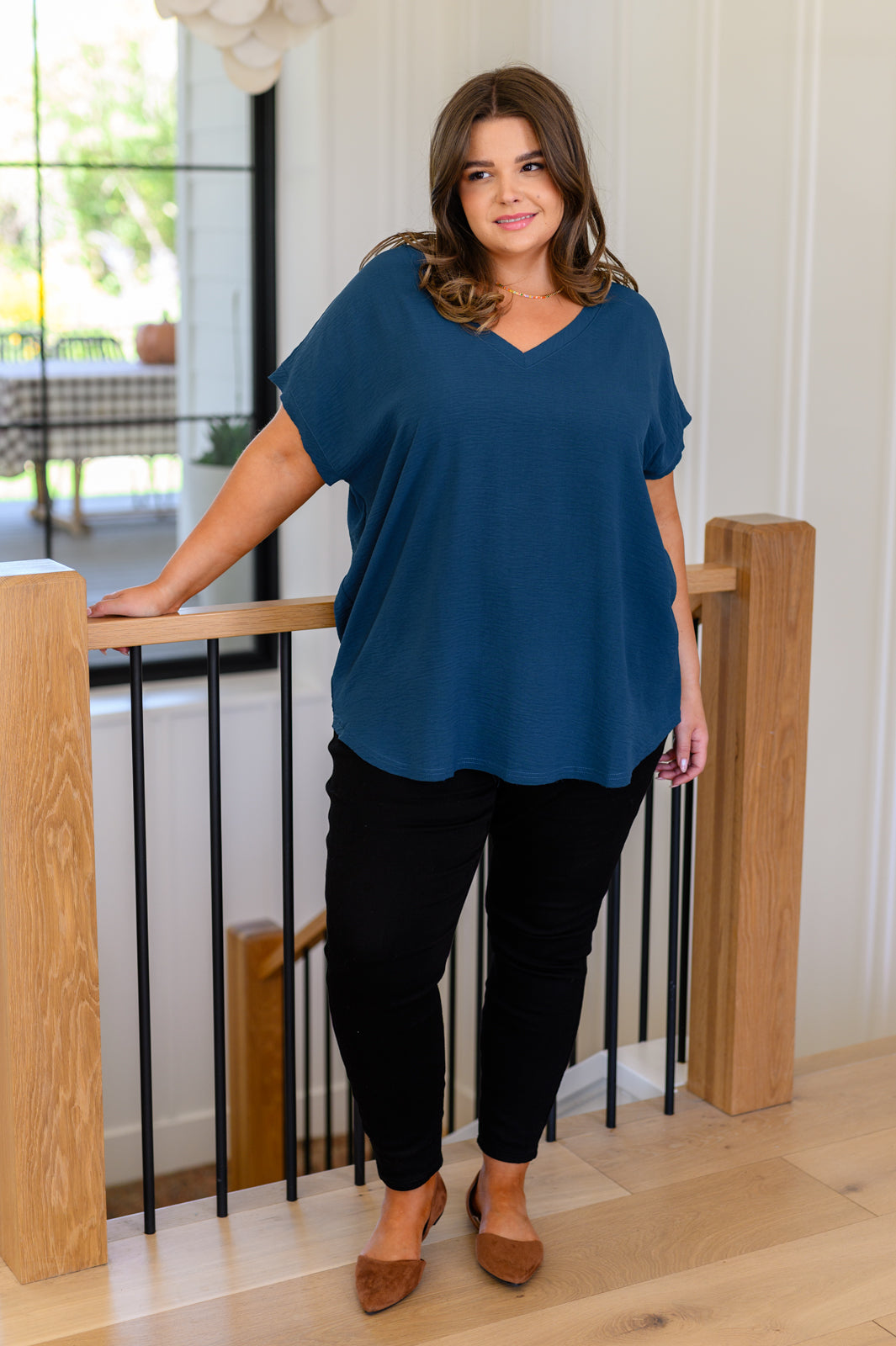 Very Much Needed V-Neck Top in Teal    Tops Ave Shops- Tilden Co.