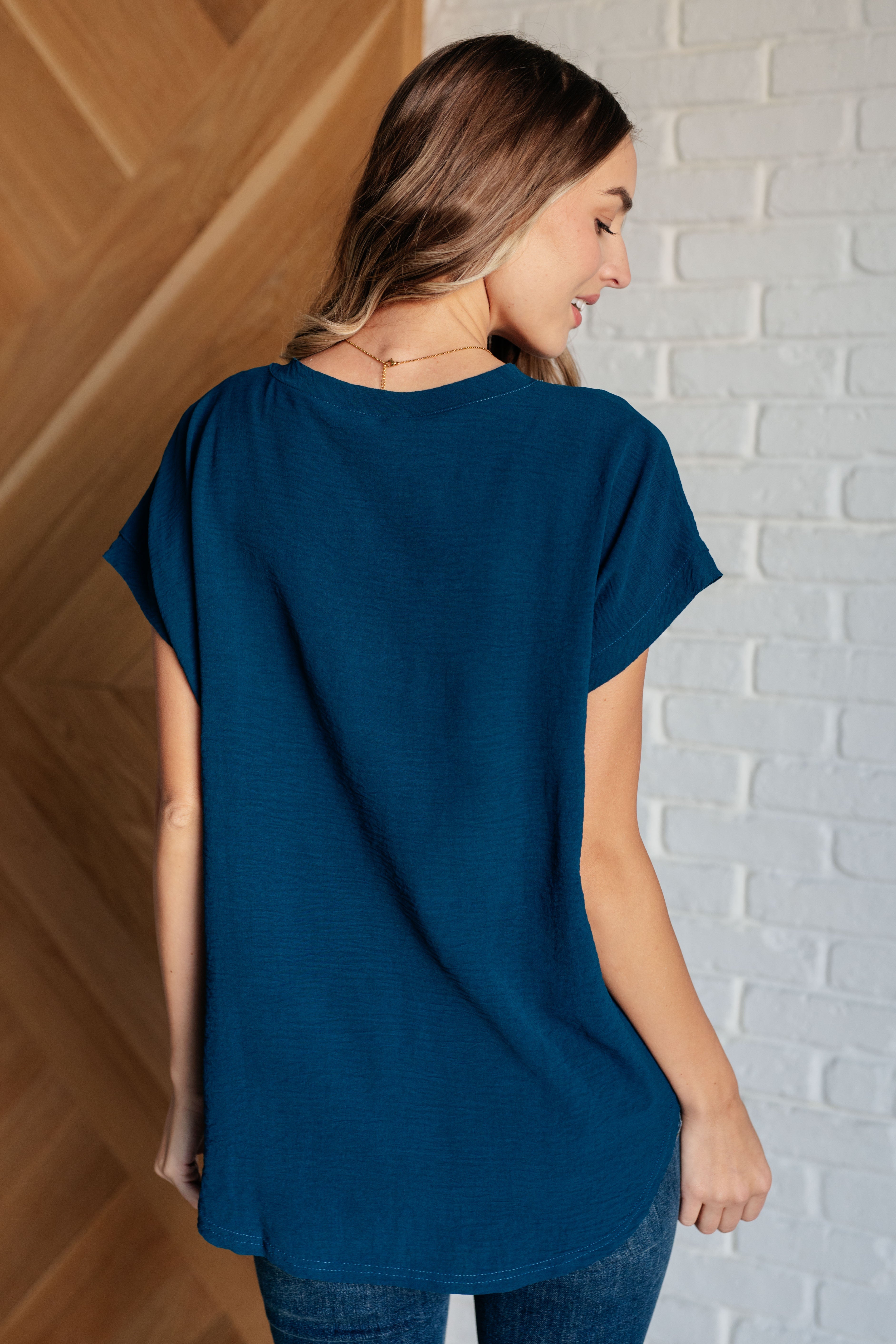 Very Much Needed V-Neck Top in Teal    Tops Ave Shops- Tilden Co.