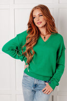 Very Understandable V-Neck Sweater in Green Tops Ave Shops- Tilden Co.