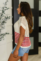 Vibes Don't Lie Net Tee Red Striped Womens Ave Shops- Tilden Co.