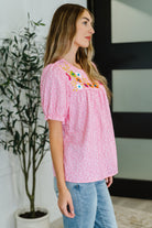 Wander Bloom Embroidered Puff Sleeve Blouse in Pink Womens Ave Shops- Tilden Co.