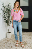 Wander Bloom Embroidered Puff Sleeve Blouse in Pink Womens Ave Shops- Tilden Co.