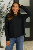Wander & Rest Cable Ribbed Knit Drop Shoulder Top in Black Womens Ave Shops- Tilden Co.