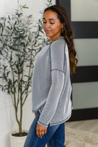 Wander & Rest Cable Ribbed Knit Drop Shoulder Top in Black/White Womens Ave Shops- Tilden Co.