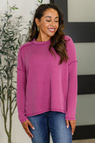 Wander & Rest Cable Ribbed Knit Drop Shoulder Top in Plum Womens Ave Shops- Tilden Co.