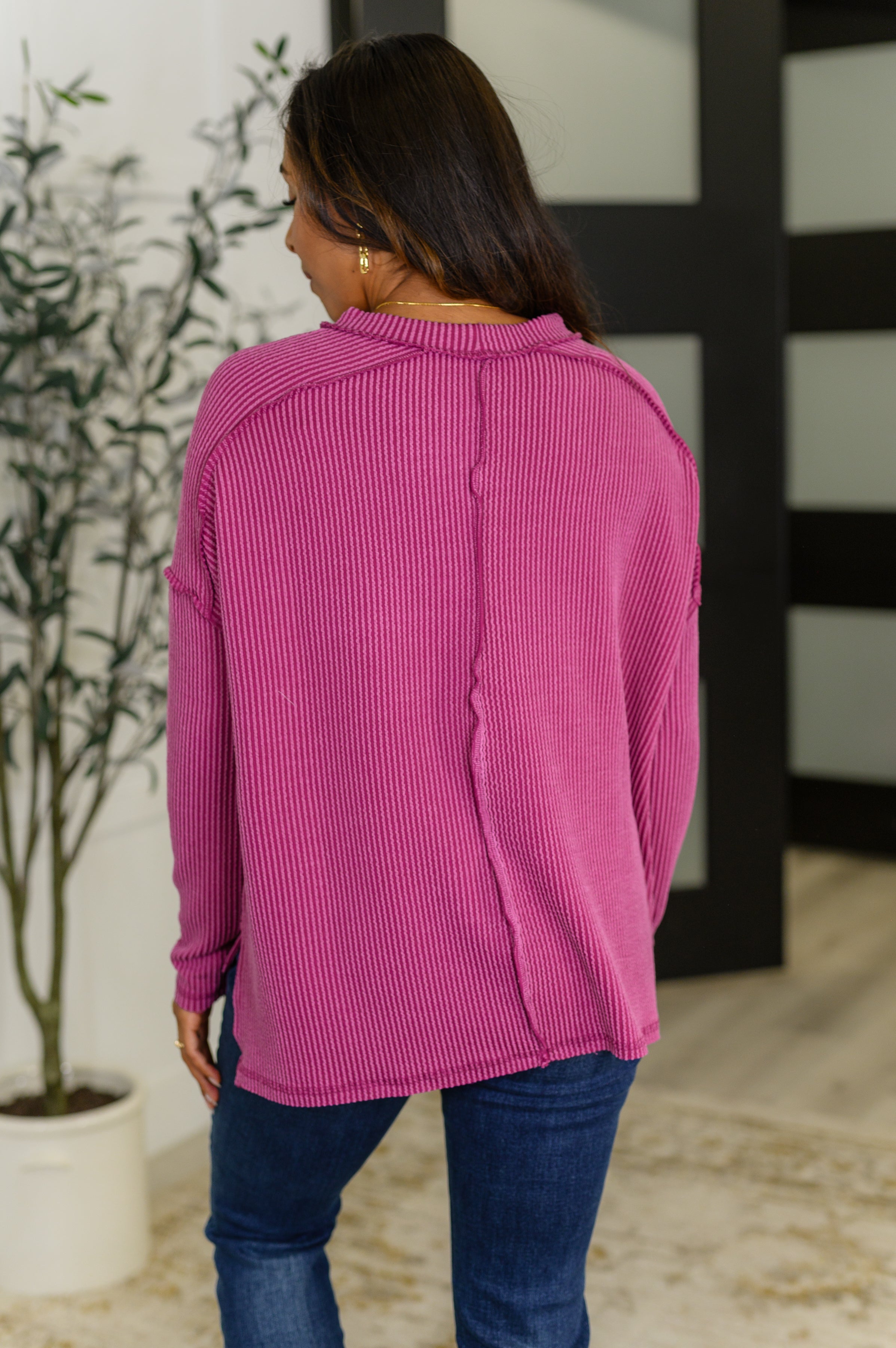 Wander & Rest Cable Ribbed Knit Drop Shoulder Top in Plum Womens Ave Shops- Tilden Co.