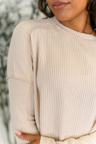 Wander & Rest Cable Ribbed Knit Drop Shoulder Top in Sand Beige Womens Ave Shops- Tilden Co.