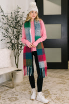Wanderlust Wrap Oversized Plaid Fringe Scarf in Magenta and Teal Accessories Ave Shops- Tilden Co.