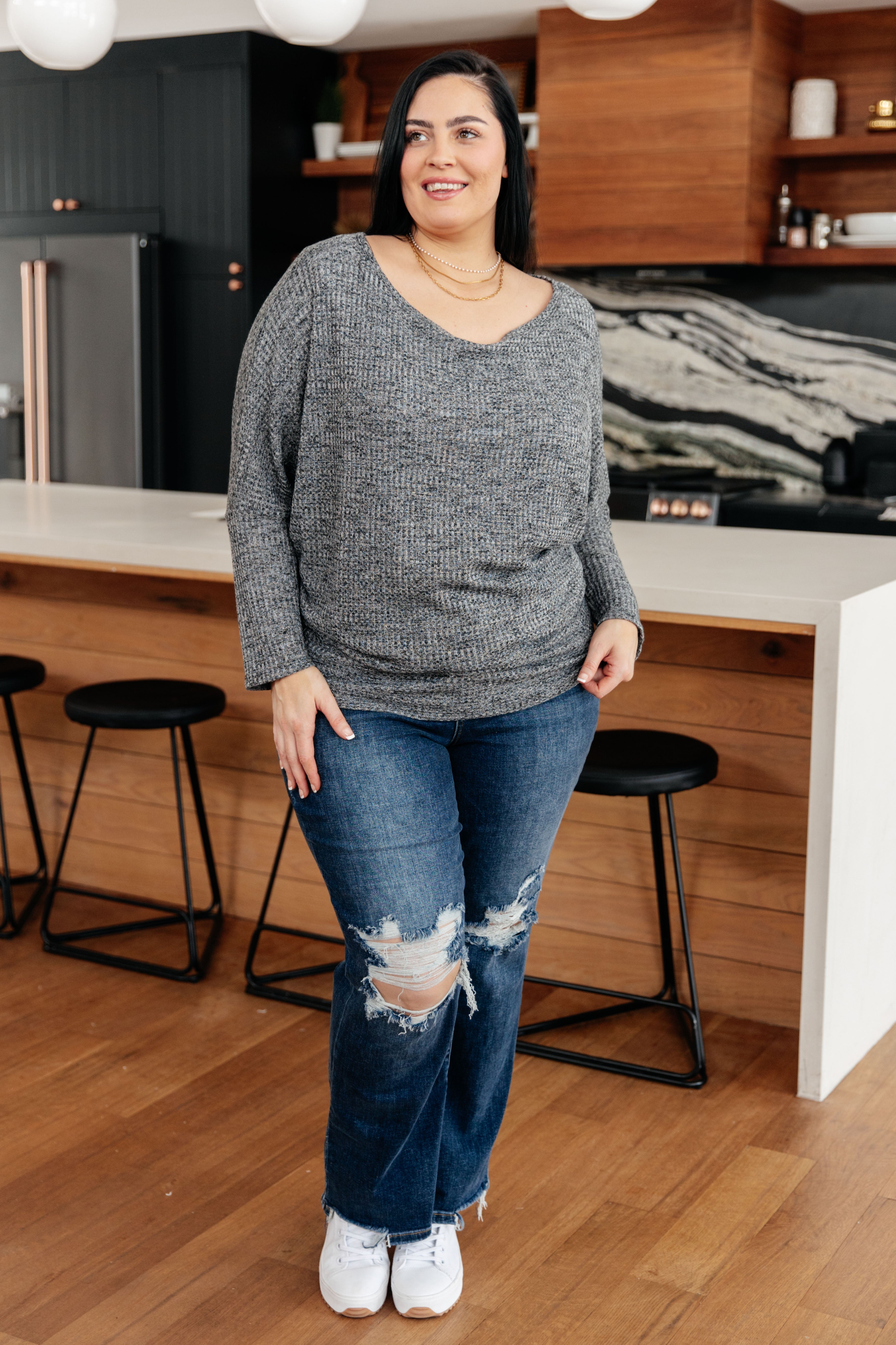 Warm Thoughts Ribbed Top in Charcoal Tops Ave Shops- Tilden Co.