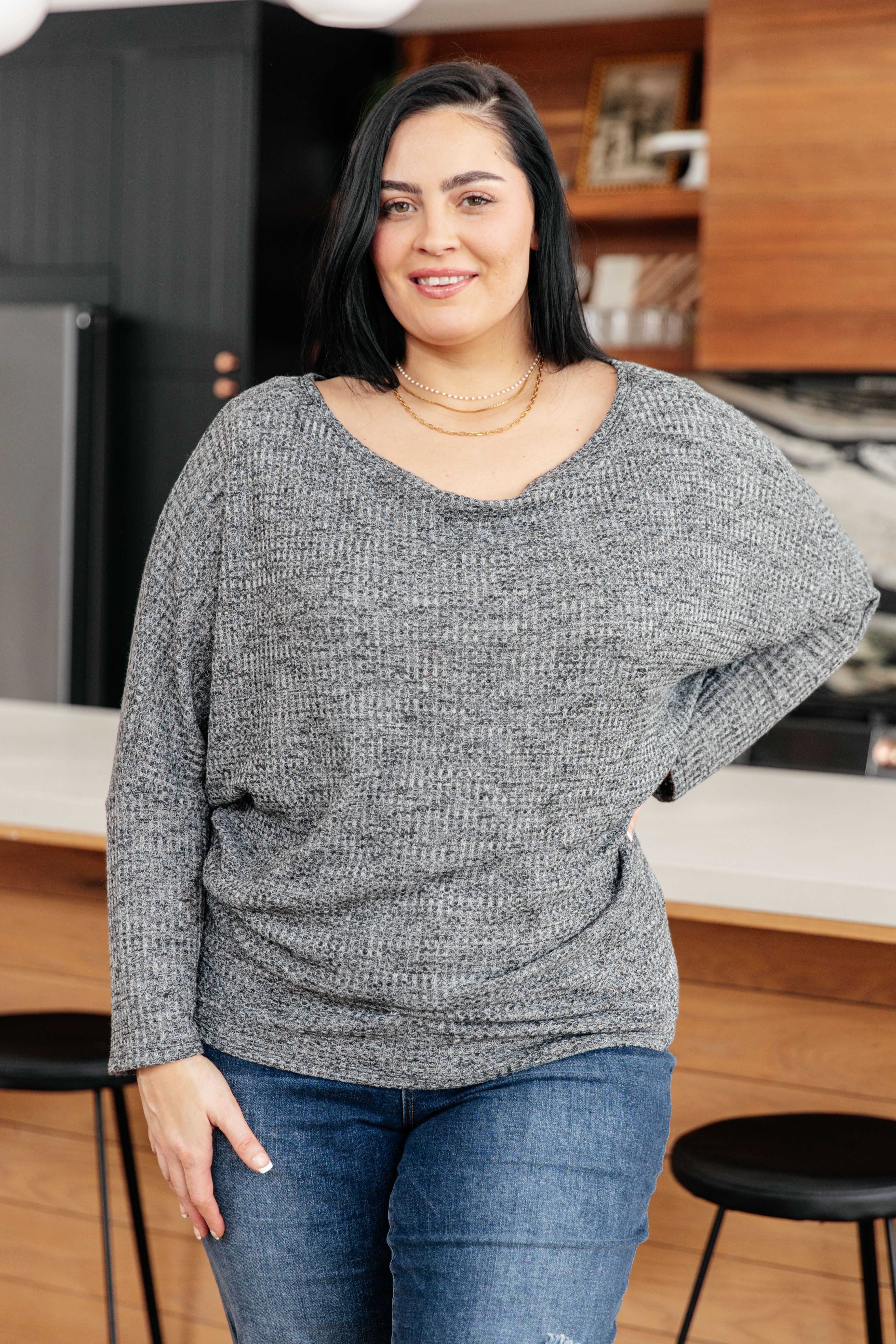 Warm Thoughts Ribbed Top in Charcoal Tops Ave Shops- Tilden Co.