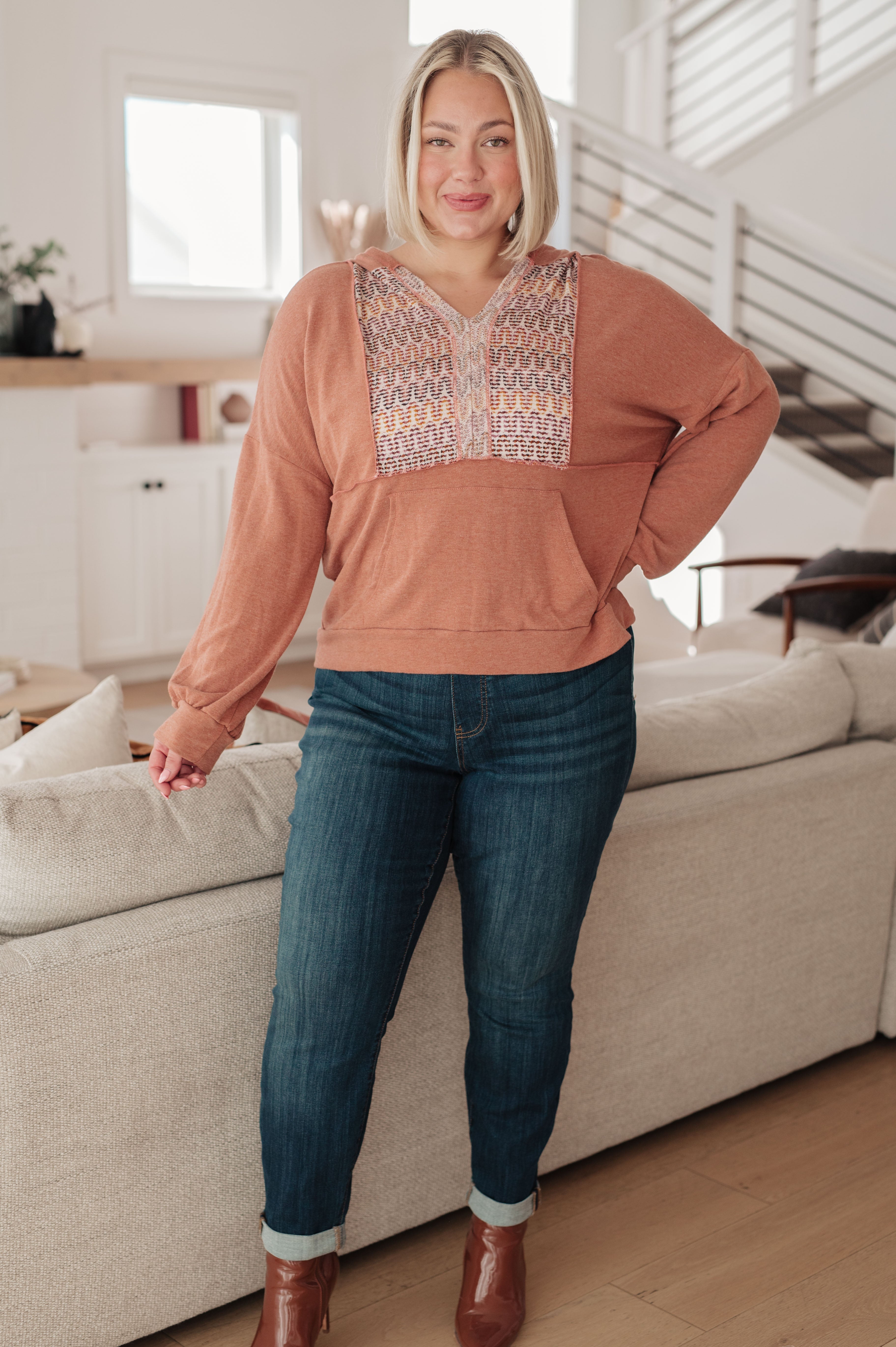 Wave Hello Mixed Print Hoodie Tops Ave Shops- Tilden Co.