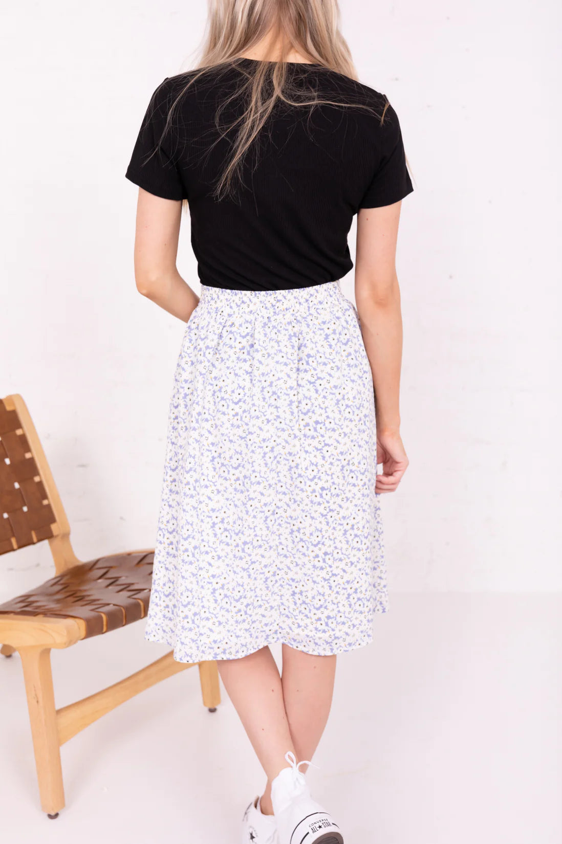 Midi Slip Skirt in Blue Hydrangea - Final Sale    Skirt Mikarose- Tilden Co.