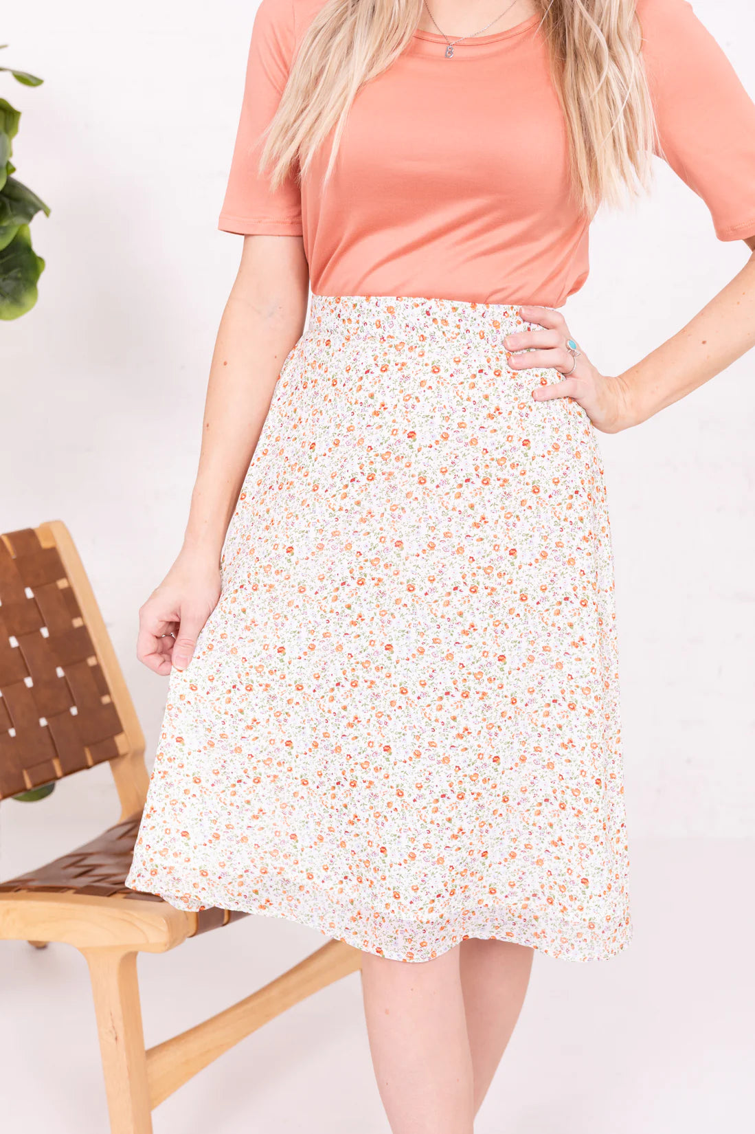 Midi Slip Skirt in Apricot Blossom    Skirt Mikarose- Tilden Co.