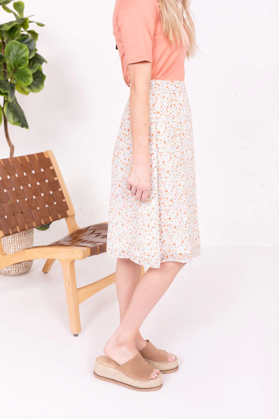 Midi Slip Skirt in Apricot Blossom    Skirt Mikarose- Tilden Co.