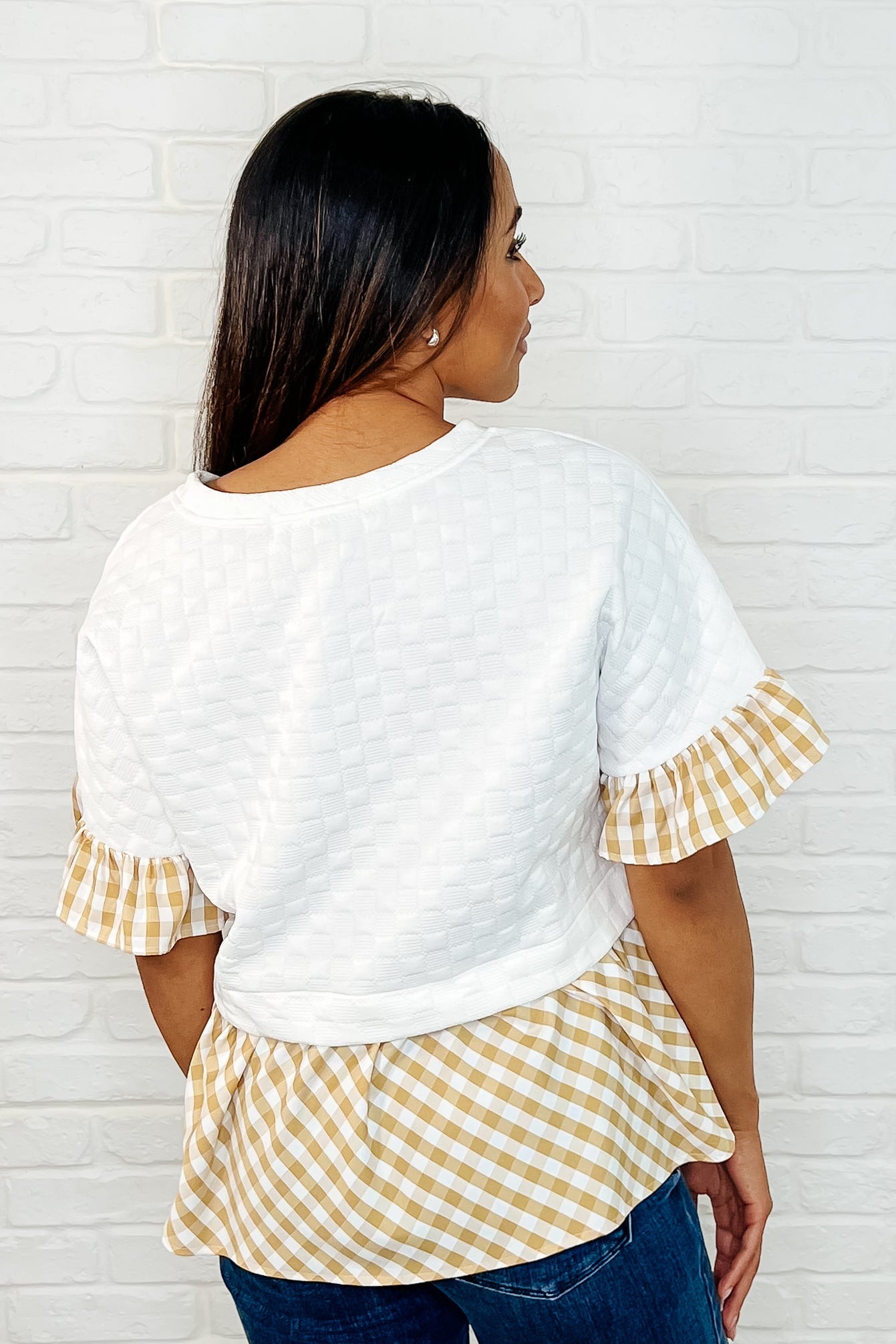 Welcome Me Home Gingham Print Top Womens Ave Shops- Tilden Co.