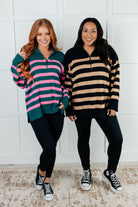 Well Situated Striped Quarter Zip Sweater in Green and Pink Tops Ave Shops- Tilden Co.