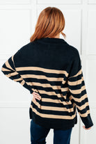 Well Situated Striped Quarter Zip Sweater in Black and Tan Tops Ave Shops- Tilden Co.