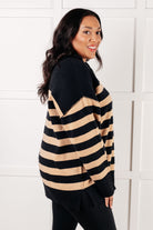 Well Situated Striped Quarter Zip Sweater in Black and Tan Tops Ave Shops- Tilden Co.