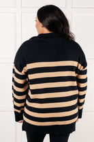 Well Situated Striped Quarter Zip Sweater in Black and Tan Tops Ave Shops- Tilden Co.