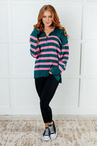 Well Situated Striped Quarter Zip Sweater in Green and Pink Tops Ave Shops- Tilden Co.