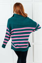 Well Situated Striped Quarter Zip Sweater in Green and Pink Tops Ave Shops- Tilden Co.