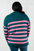 Well Situated Striped Quarter Zip Sweater in Green and Pink Tops Ave Shops- Tilden Co.