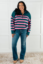 Well Situated Striped Quarter Zip Sweater in Green and Pink Tops Ave Shops- Tilden Co.