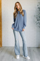 When the Sun Goes Down Mineral Wash Ribbed Knit Top in Vintage Denim    Tops Ave Shops- Tilden Co.