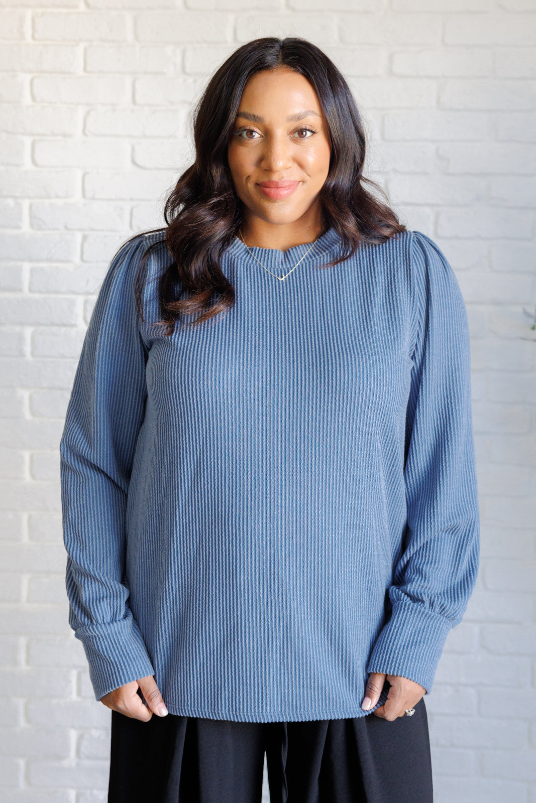 When the Sun Goes Down Mineral Wash Ribbed Knit Top in Vintage Denim    Tops Ave Shops- Tilden Co.