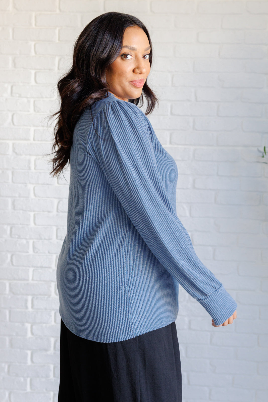 When the Sun Goes Down Mineral Wash Ribbed Knit Top in Vintage Denim    Tops Ave Shops- Tilden Co.