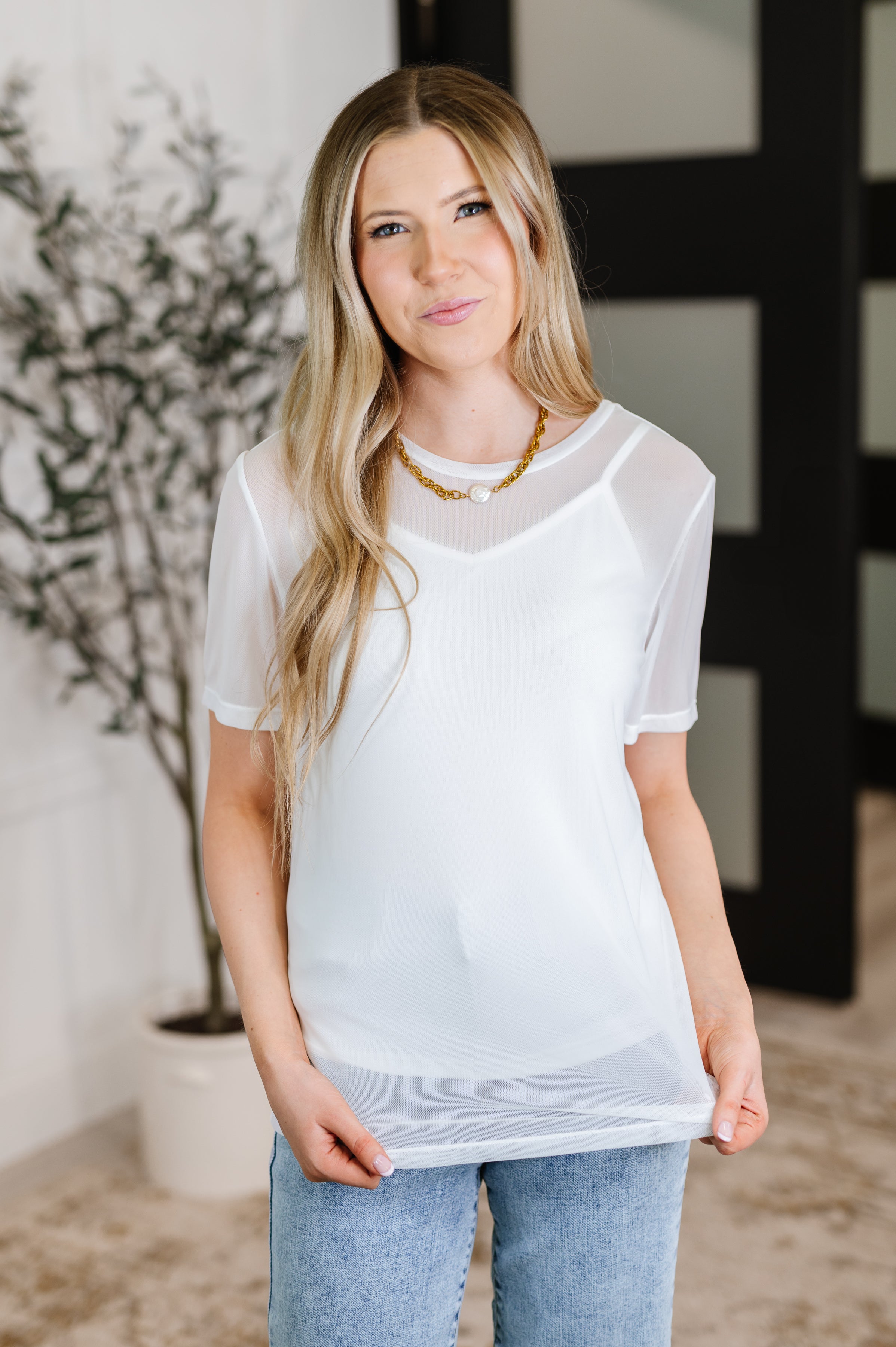 Which Choice Layered Mesh Top Womens Ave Shops- Tilden Co.