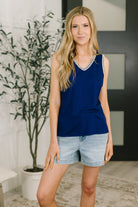 Whisper Trim Detailed V-Neck Tank in Navy Tank Top Ave Shops- Tilden Co.