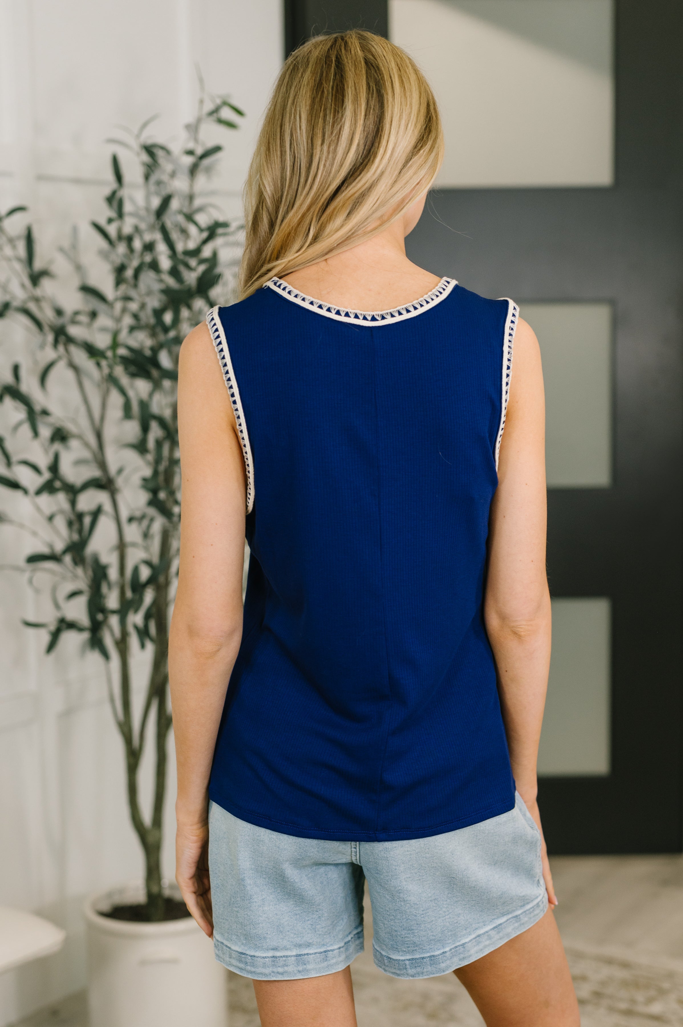 Whisper Trim Detailed V-Neck Tank in Navy Tank Top Ave Shops- Tilden Co.