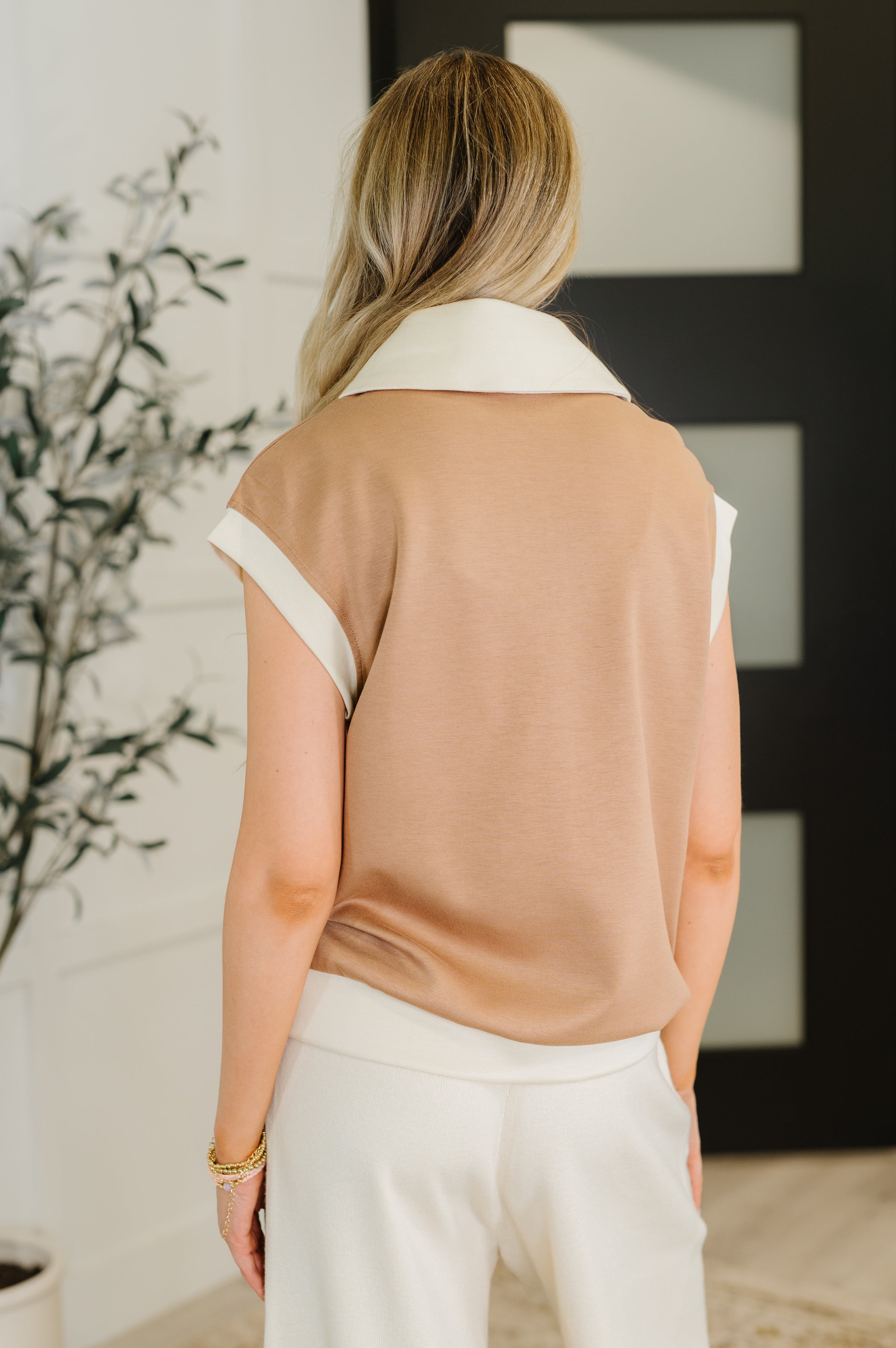 Whispered Urgently Color Block Half Zip Top Blouse Ave Shops- Tilden Co.