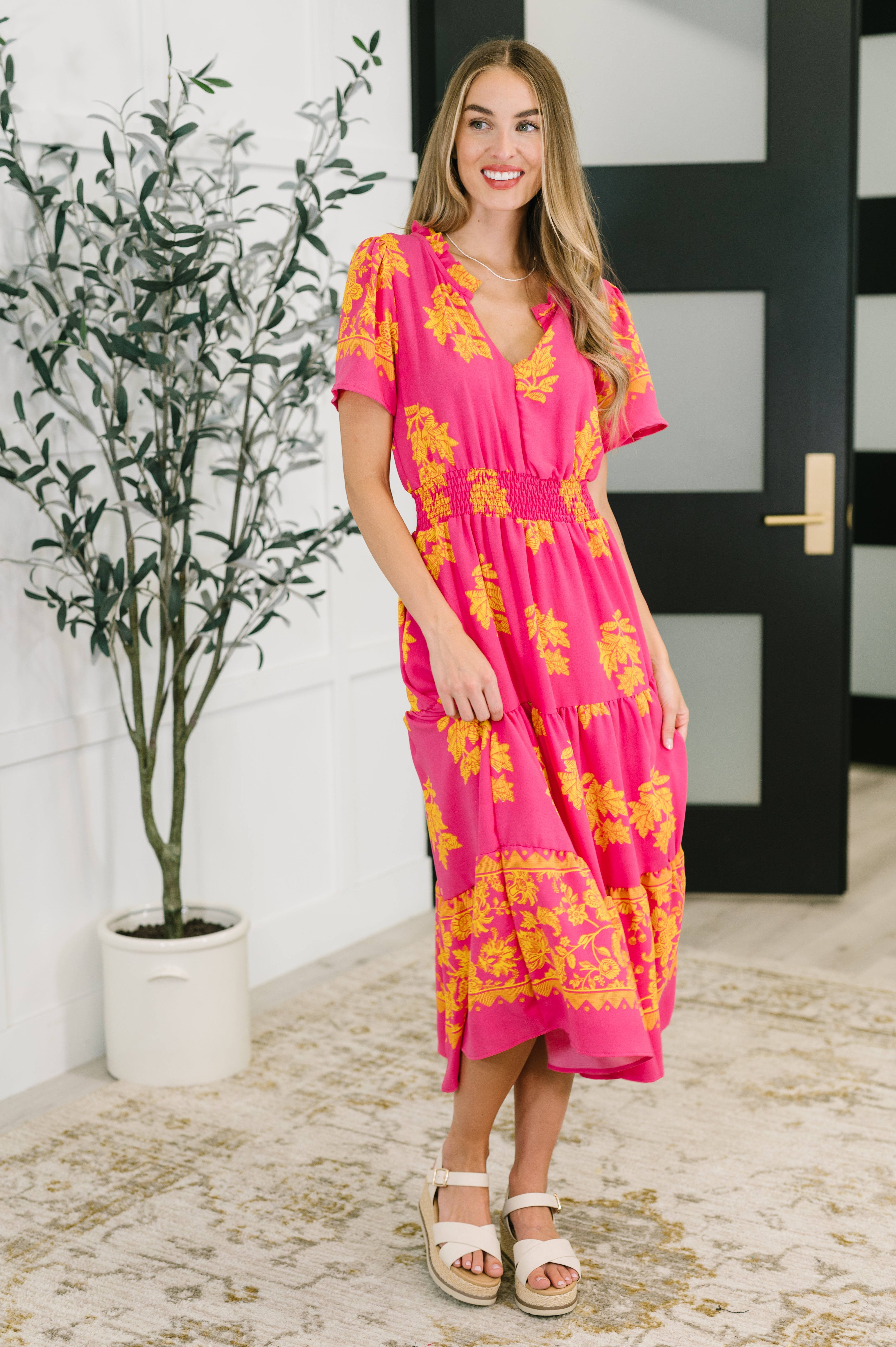 Whispering Willow V-Neck Dress in Fuchsia Womens Ave Shops- Tilden Co.