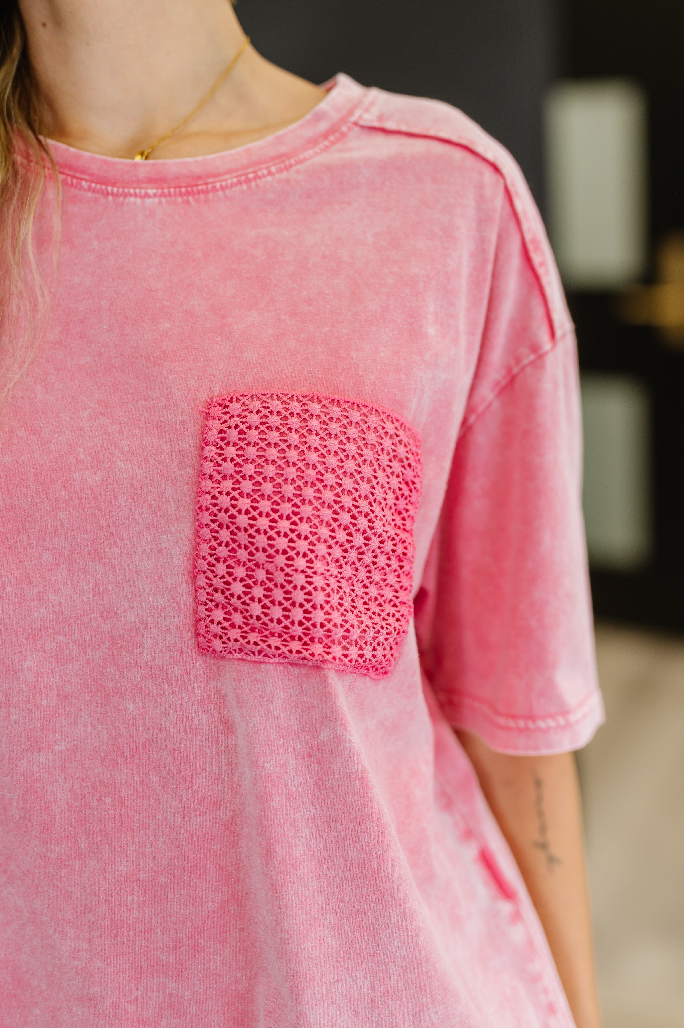 Who's That Girl Crochet Pocket T-Shirt Womens Ave Shops- Tilden Co.