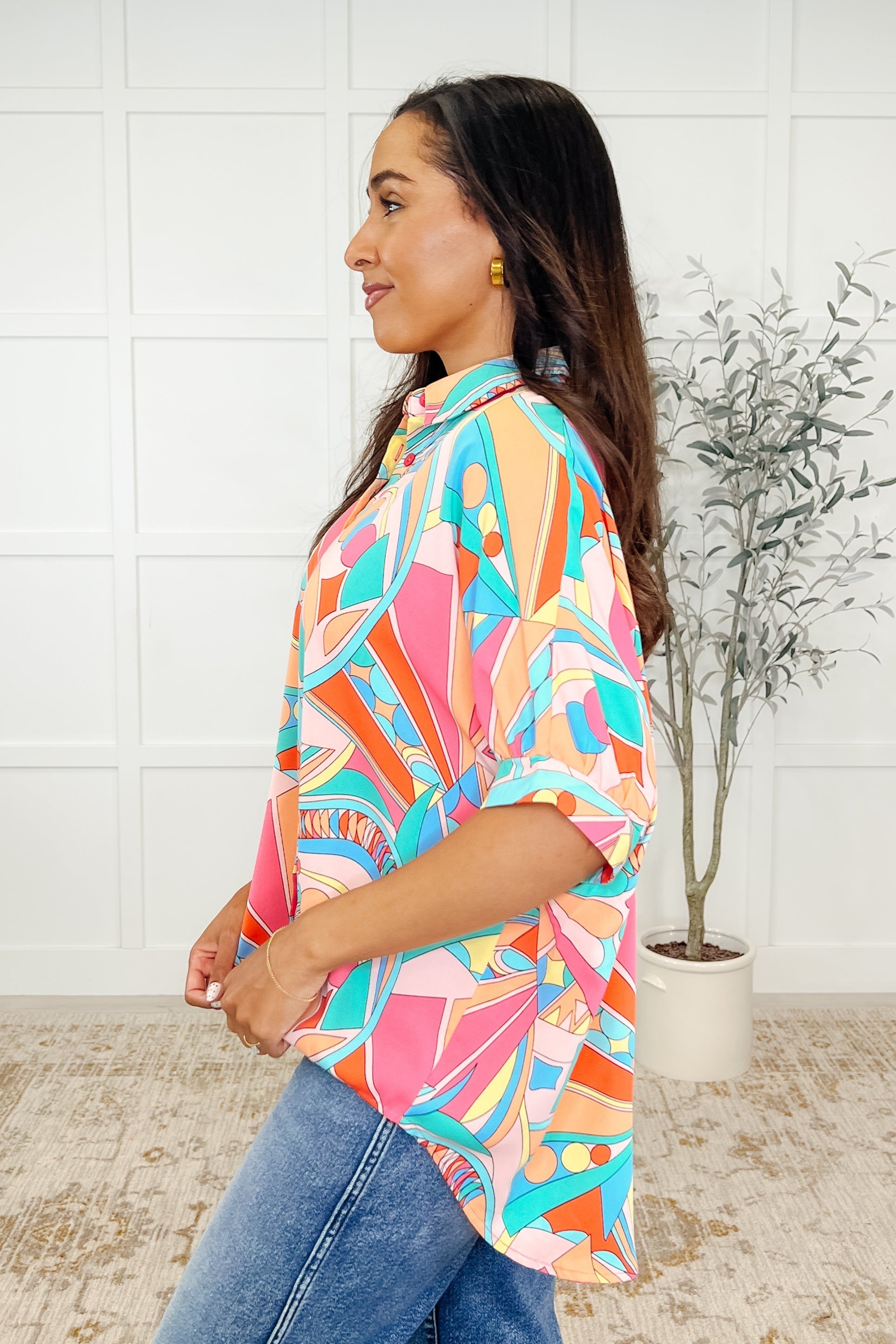 Wide Eyed Abstract Print Batwing Blouse Womens Ave Shops- Tilden Co.