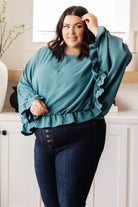 Winging It Ruffle Detail Top in Teal    Tops Ave Shops- Tilden Co.