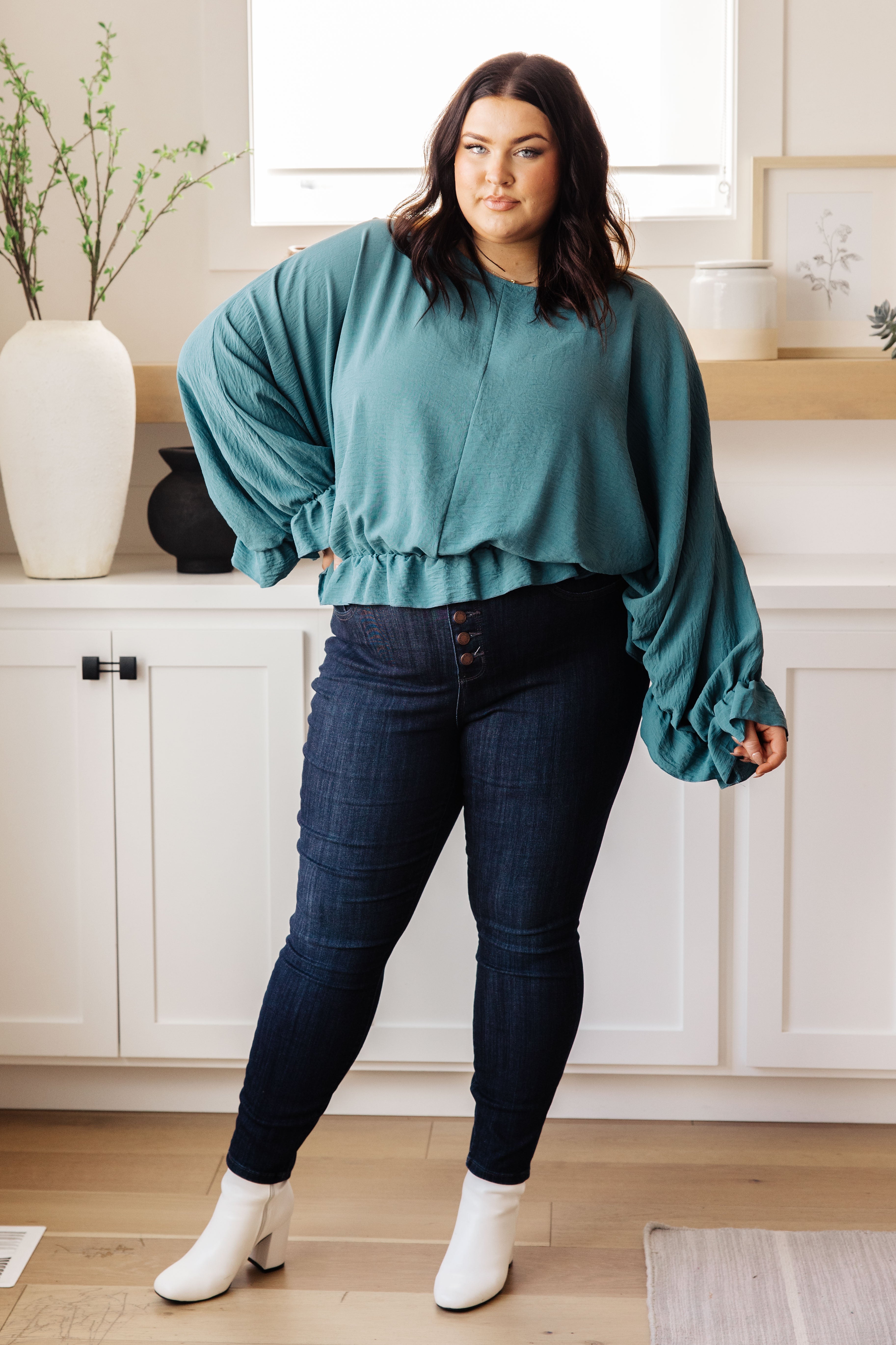 Winging It Ruffle Detail Top in Teal    Tops Ave Shops- Tilden Co.