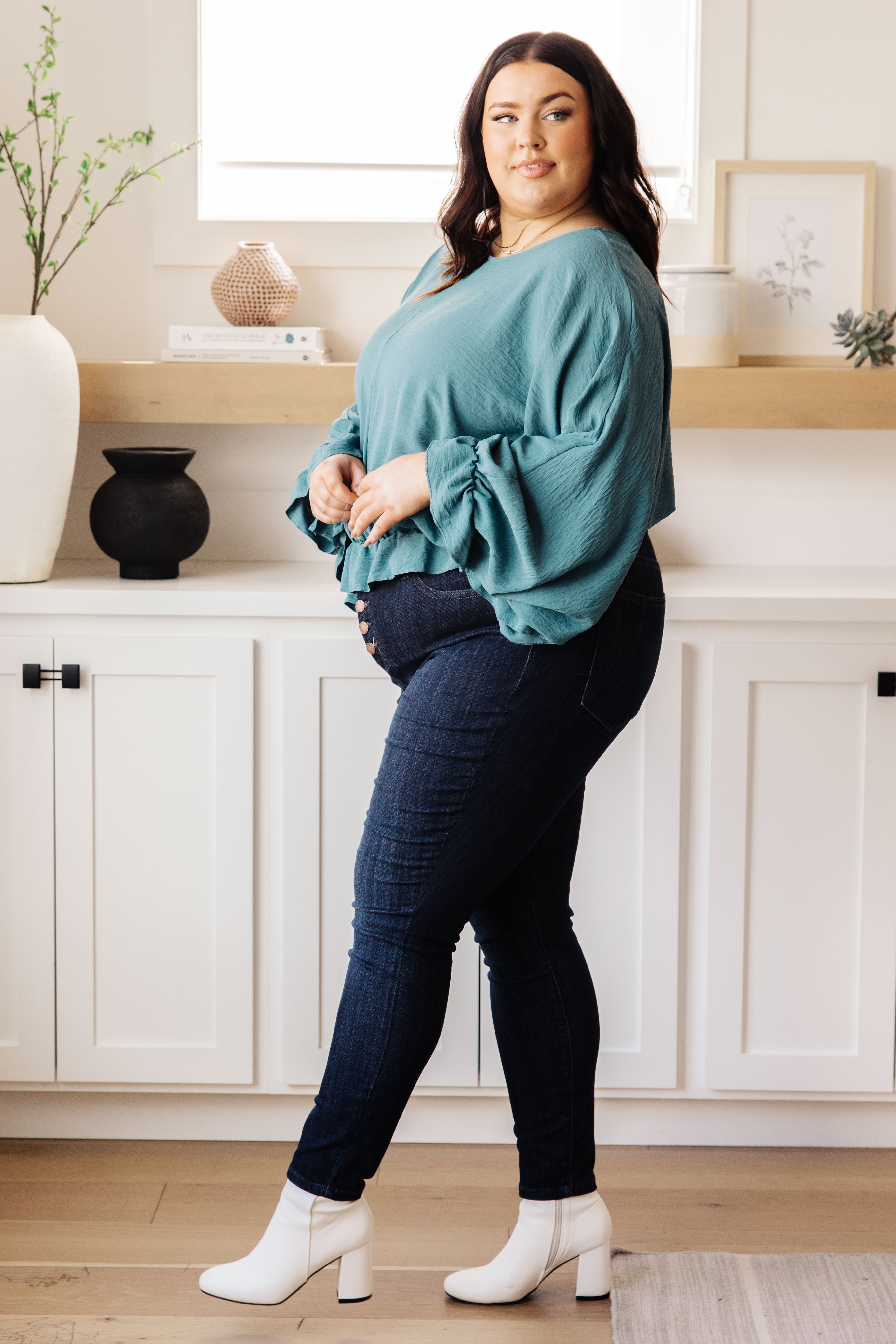 Winging It Ruffle Detail Top in Teal    Tops Ave Shops- Tilden Co.