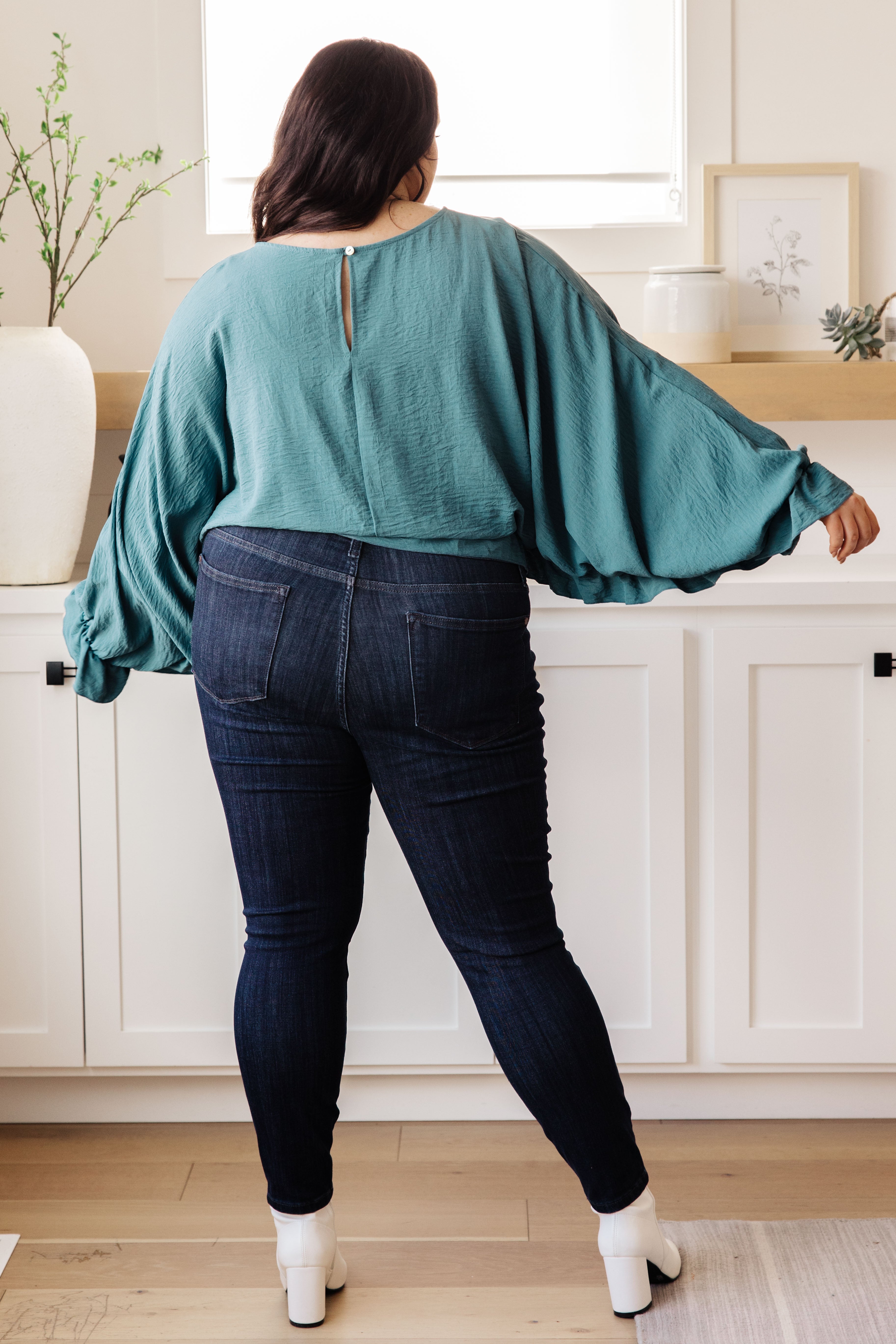 Winging It Ruffle Detail Top in Teal    Tops Ave Shops- Tilden Co.