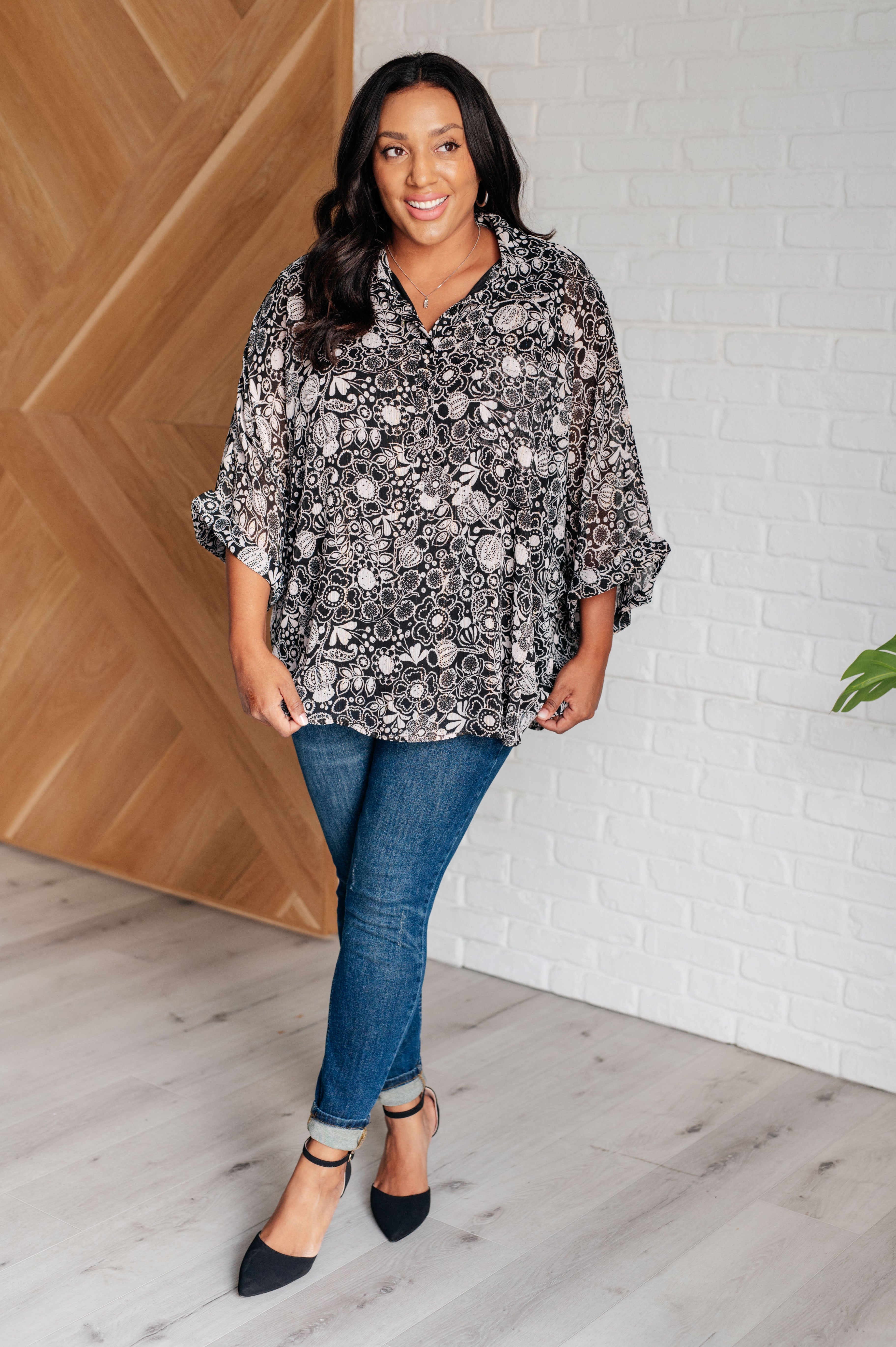 Work All Day Floral Top Tops Ave Shops- Tilden Co.