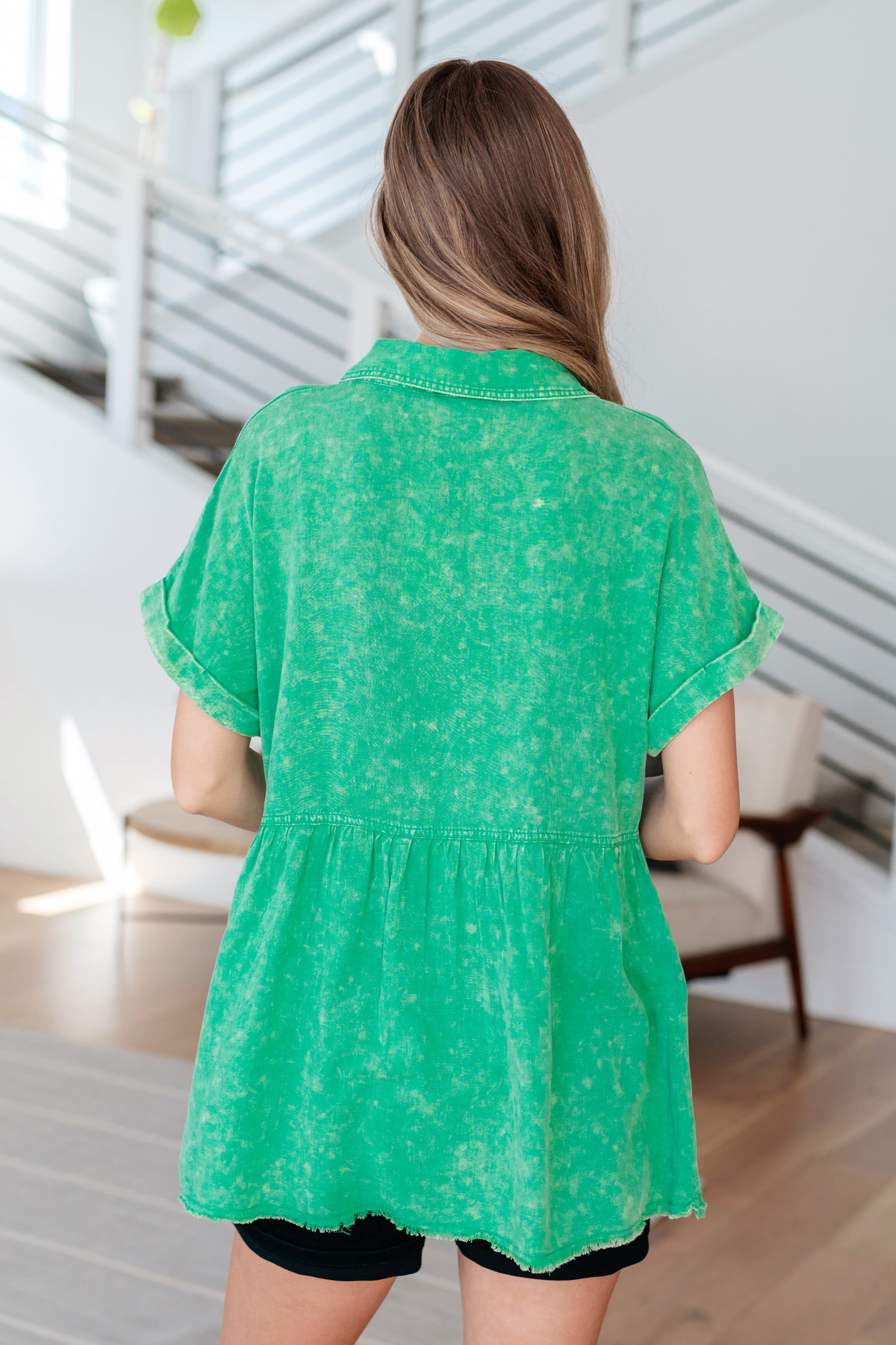 Working In The Garden Button Up Peplum Blouse Tops Ave Shops- Tilden Co.