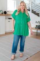 Working In The Garden Button Up Peplum Blouse Tops Ave Shops- Tilden Co.